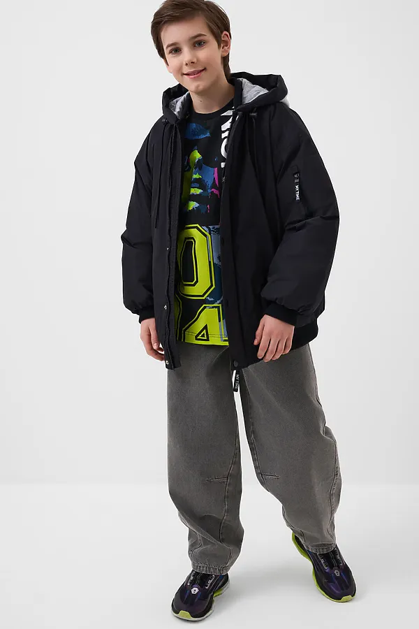 Куртка текстильная с полиуретановым покрытием для мальчиков PLAYTODAY, черный,серый - фото 2