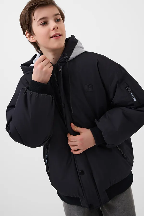 Куртка текстильная с полиуретановым покрытием для мальчиков PLAYTODAY, черный,серый - фото 2