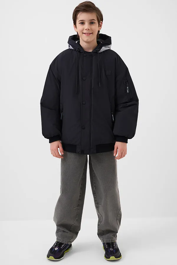 Куртка текстильная с полиуретановым покрытием для мальчиков PLAYTODAY, черный,серый - фото 2