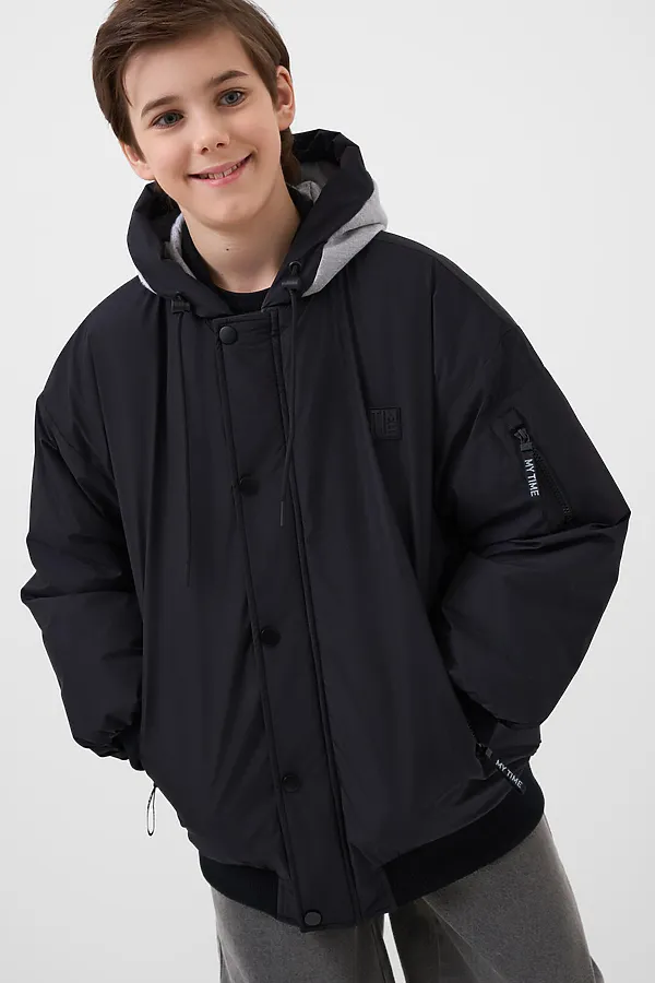 Куртка текстильная с полиуретановым покрытием для мальчиков PLAYTODAY, черный,серый - фото 2