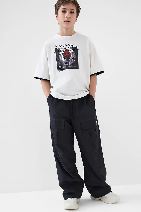 Брюки текстильные с полиуретановым покрытием для мальчиков PLAYTODAY, черный - фото 2