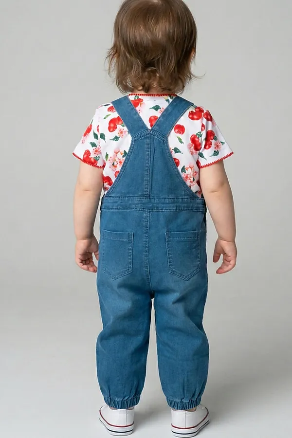 Полукомбинезон детский текстильный джинсовый для девочек PLAYTODAY, синий - фото 2
