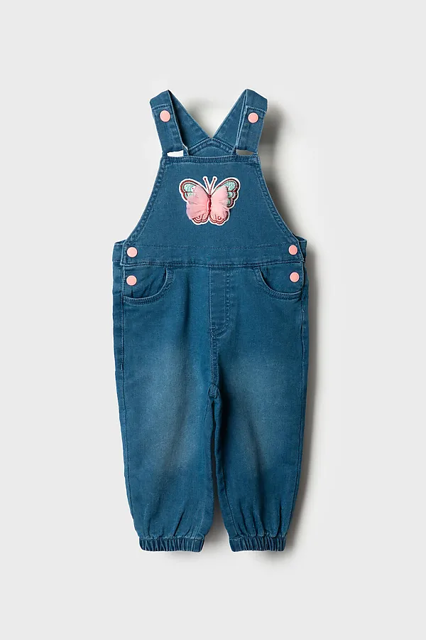 Полукомбинезон детский текстильный джинсовый для девочек PLAYTODAY, синий - фото 2
