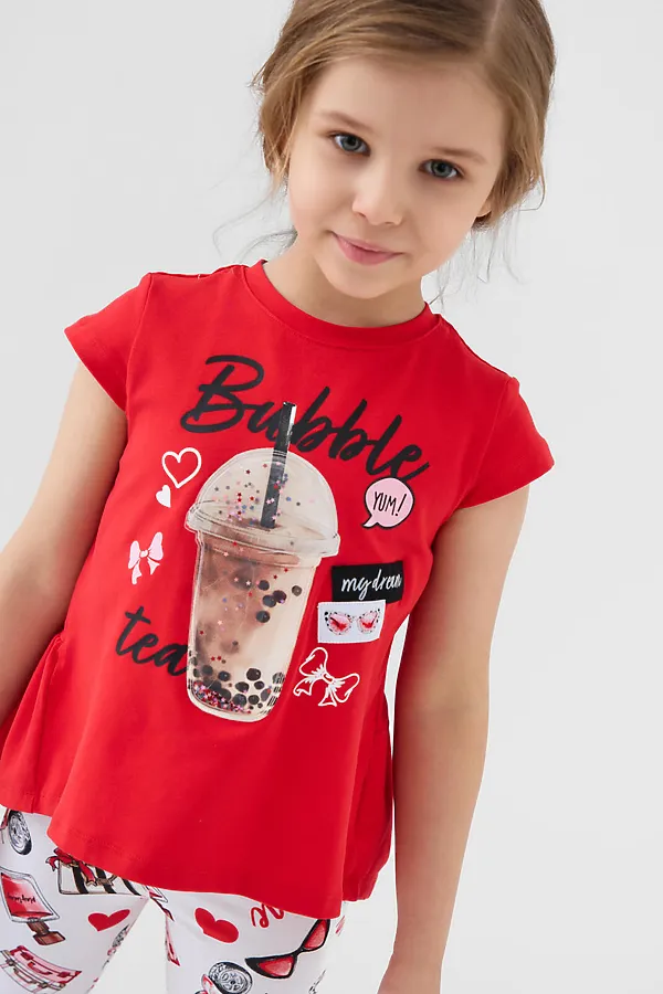 Комплект трикотажный для девочек: джемпер (футболка), брюки (легинсы укороченные) PLAYTODAY, разноцветный - фото 2