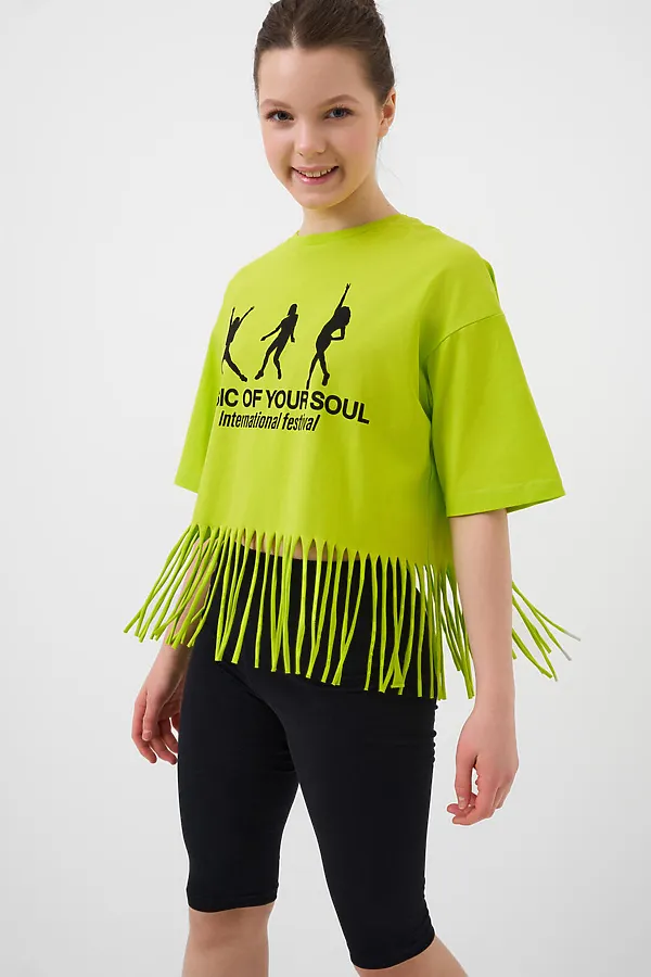 Комплект трикотажный для девочек: джемпер (футболка), брюки (легинсы укороченные) PLAYTODAY, черный,зеленый - фото 2