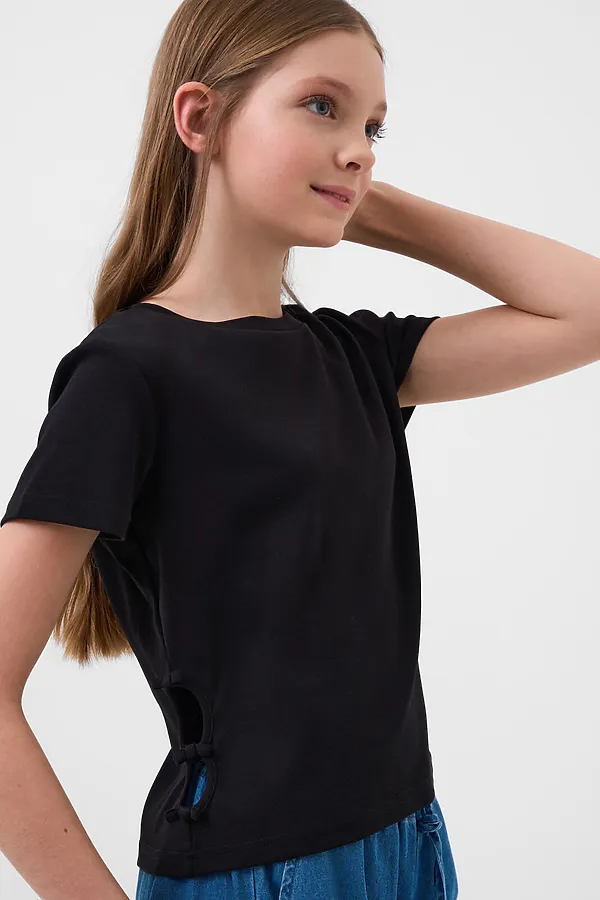 Джемпер трикотажный для девочек (футболка) PLAYTODAY, черный - фото 2