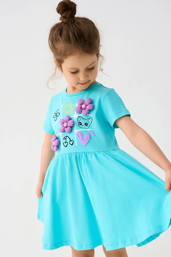 Платье трикотажное для девочек PLAYTODAY, бирюзовый - фото 2