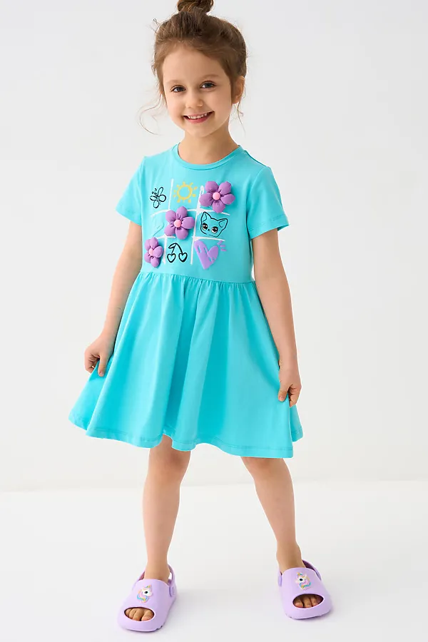 Платье трикотажное для девочек PLAYTODAY, бирюзовый - фото 2
