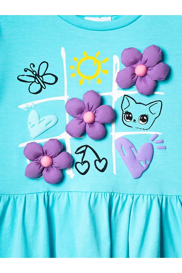 Платье трикотажное для девочек PLAYTODAY, бирюзовый - фото 2