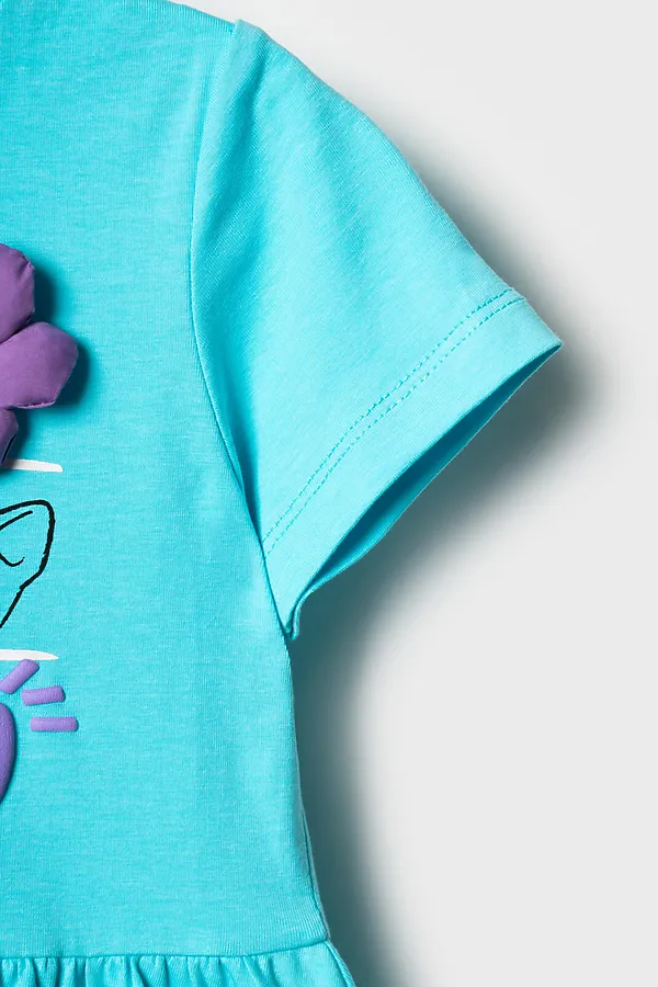 Платье трикотажное для девочек PLAYTODAY, бирюзовый - фото 2