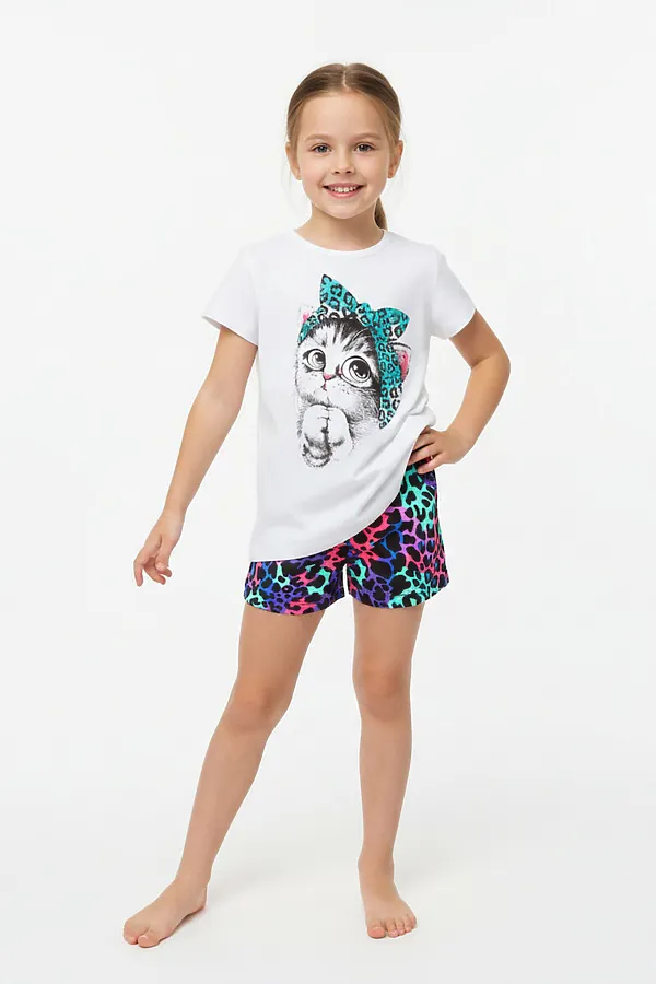 Костюм с шортами 33068 Кошка в косынке НАТАЛИ, леопард розовый - фото 2