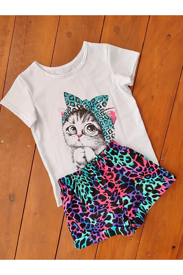Костюм с шортами 33068 Кошка в косынке НАТАЛИ, леопард розовый - фото 2