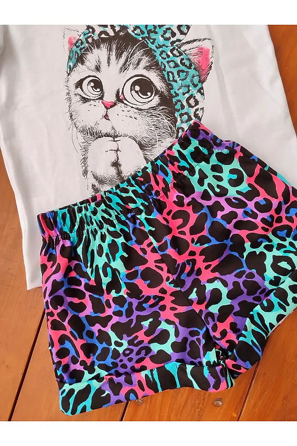 Костюм с шортами 33068 Кошка в косынке НАТАЛИ, леопард розовый - фото 2