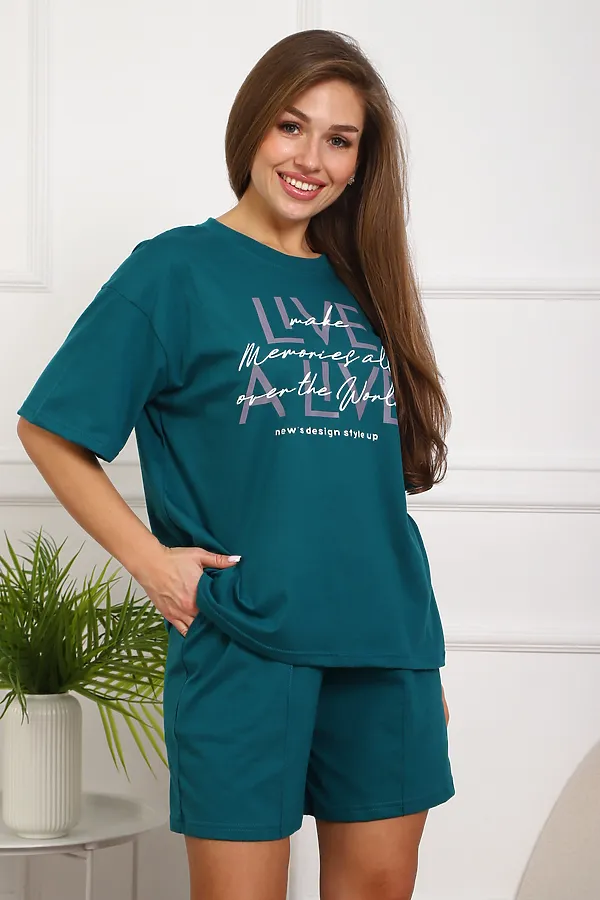 Костюм с шортами 20524 НАТАЛИ, изумрудный - фото 2