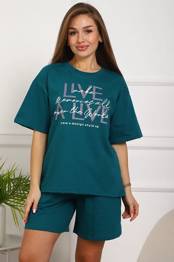 Костюм с шортами 20524 НАТАЛИ, изумрудный - фото 2