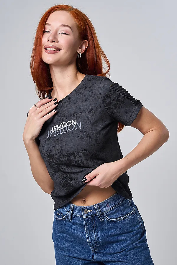 Футболка 7502 НАТАЛИ, черный винтаж+замок - фото 2