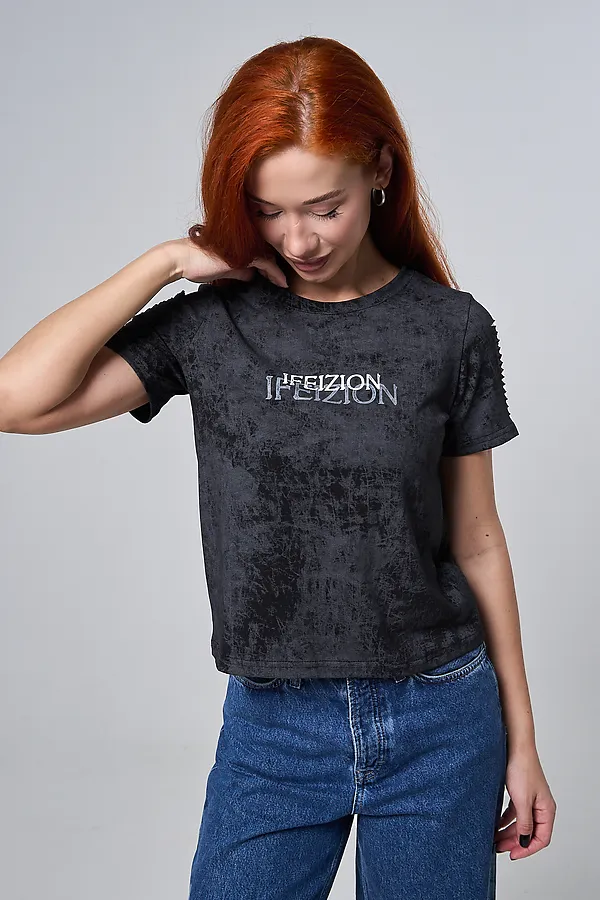 Футболка 7502 НАТАЛИ, черный винтаж+замок - фото 2