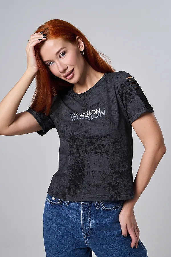 Футболка 7502 НАТАЛИ, черный винтаж+замок - фото 2