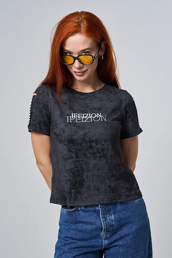 Футболка 7502 НАТАЛИ, черный винтаж+замок - фото 2