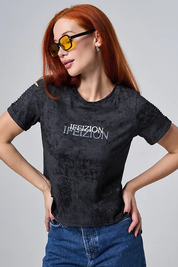 Футболка 7502 НАТАЛИ, черный винтаж+замок - фото 2