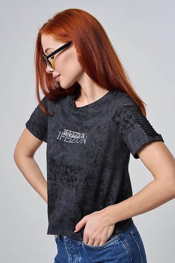 Футболка 7502 НАТАЛИ, черный винтаж+замок - фото 2