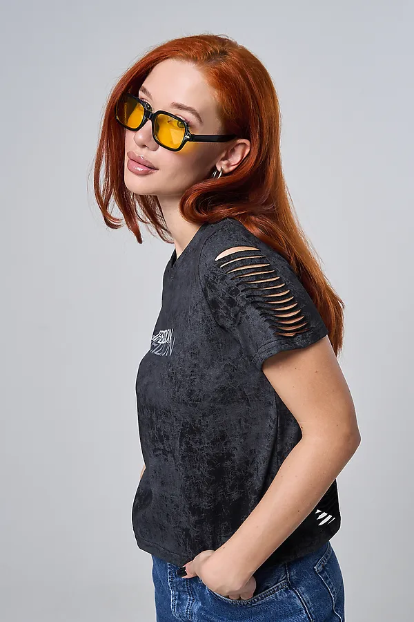 Футболка 7502 НАТАЛИ, черный винтаж+замок - фото 2