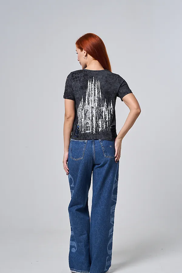 Футболка 7502 НАТАЛИ, черный винтаж+замок - фото 2