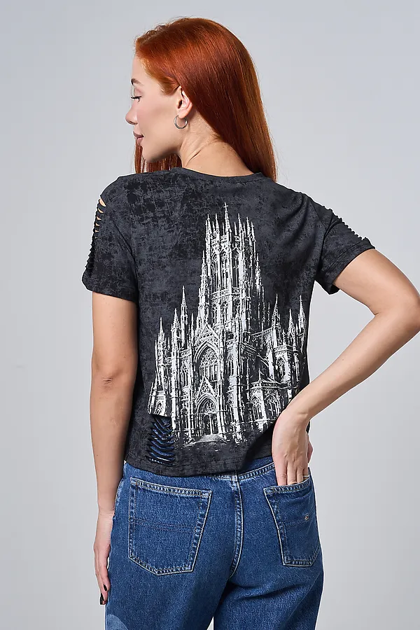 Футболка 7502 НАТАЛИ, черный винтаж+замок - фото 2