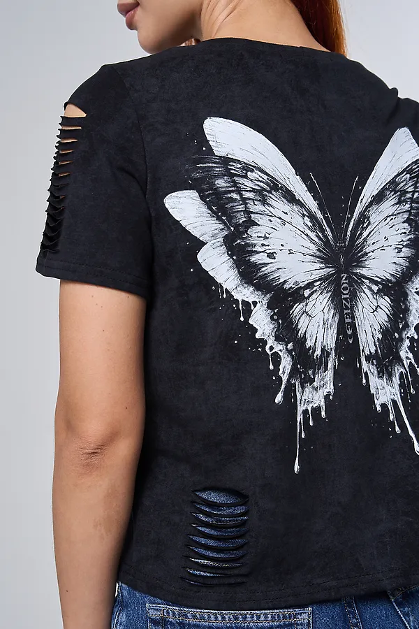 Футболка 7502 НАТАЛИ, черный винтаж+бабочка - фото 2
