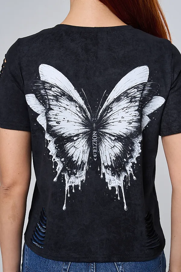 Футболка 7502 НАТАЛИ, черный винтаж+бабочка - фото 2