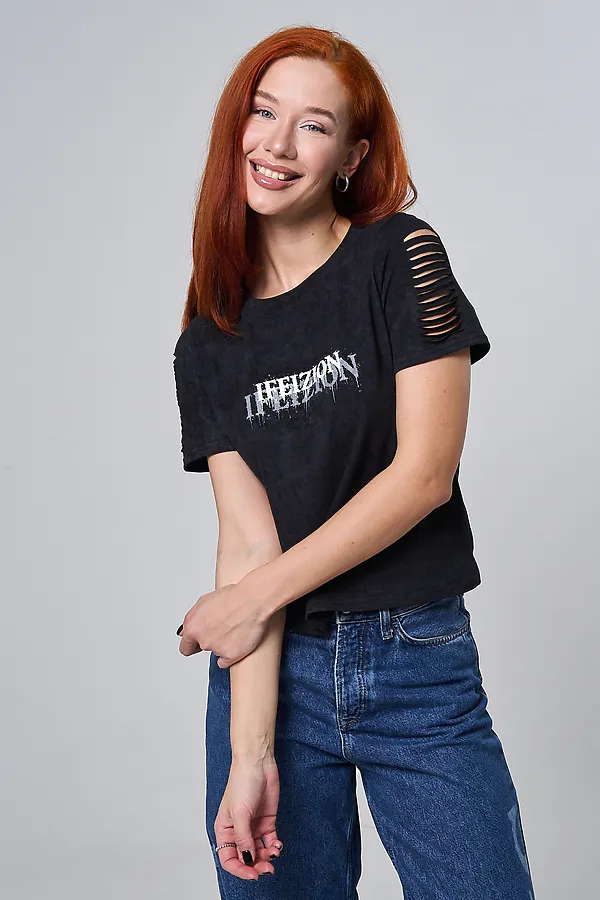 Футболка 7502 НАТАЛИ, черный винтаж+бабочка - фото 2