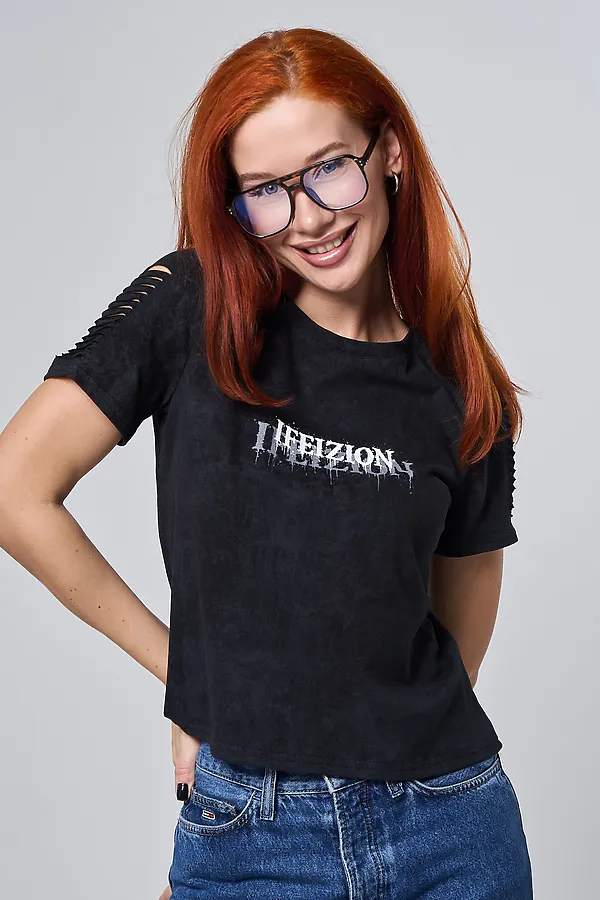 Футболка 7502 НАТАЛИ, черный винтаж+бабочка - фото 2