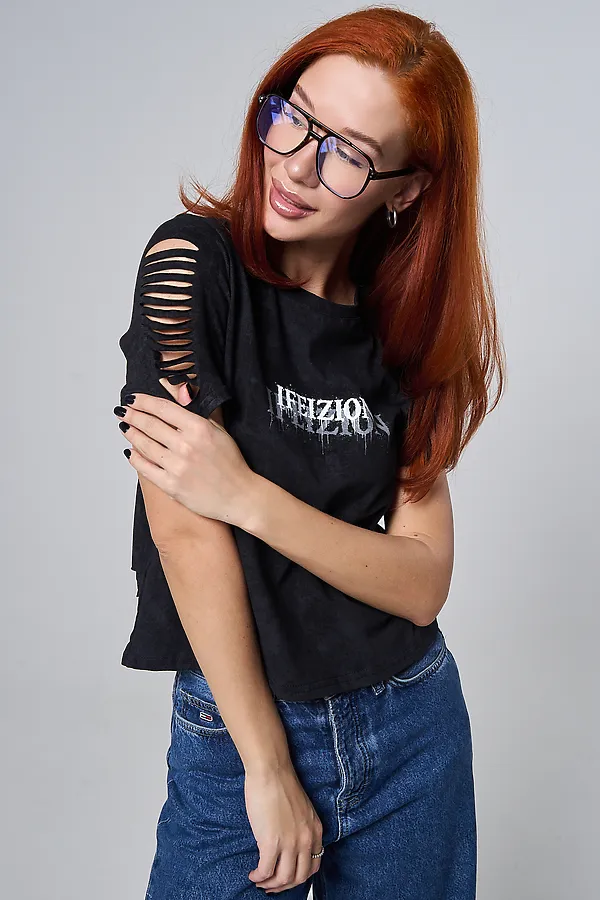 Футболка 7502 НАТАЛИ, черный винтаж+бабочка - фото 2