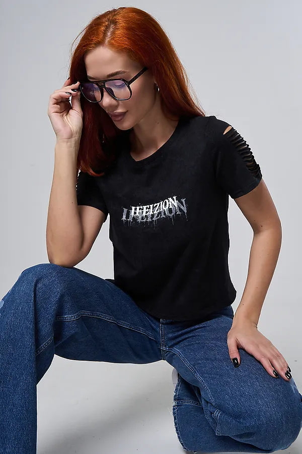 Футболка 7502 НАТАЛИ, черный винтаж+бабочка - фото 2