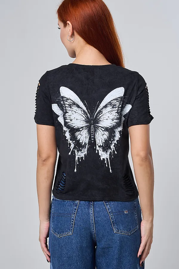 Футболка 7502 НАТАЛИ, черный винтаж+бабочка - фото 2