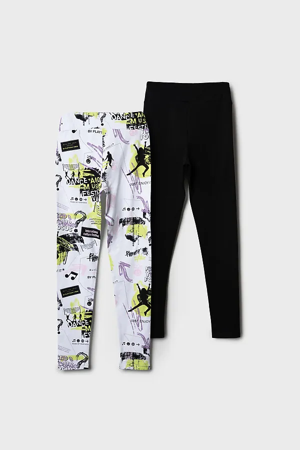 Брюки трикотажные для девочек (легинсы), 2 пары в комплекте PLAYTODAY, разноцветный - фото 2