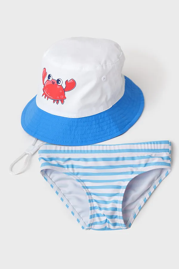 Комплект детский для мальчиков: плавки трикотажные, панама текстильная PLAYTODAY, белый,голубой - фото 2