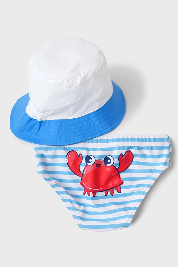 Комплект детский для мальчиков: плавки трикотажные, панама текстильная PLAYTODAY, белый,голубой - фото 2