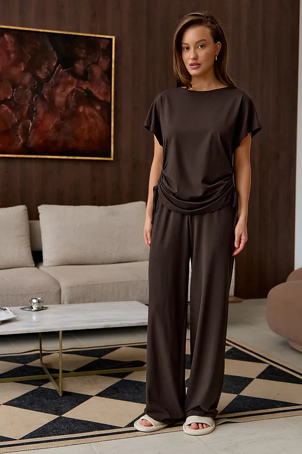 Костюм с брюками Завязка НАТАЛИ, коричневый - фото 2