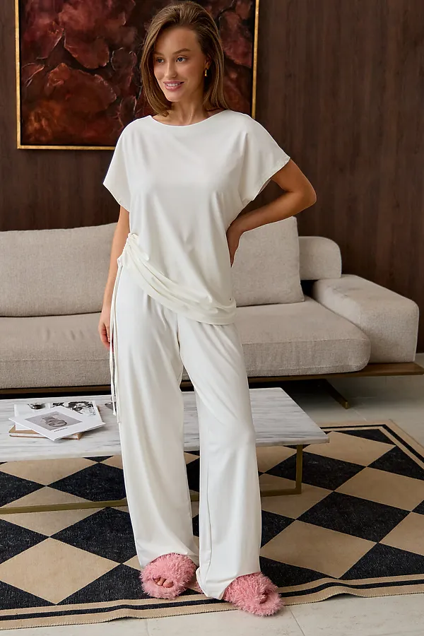Костюм с брюками Завязка НАТАЛИ, молочный - фото 2