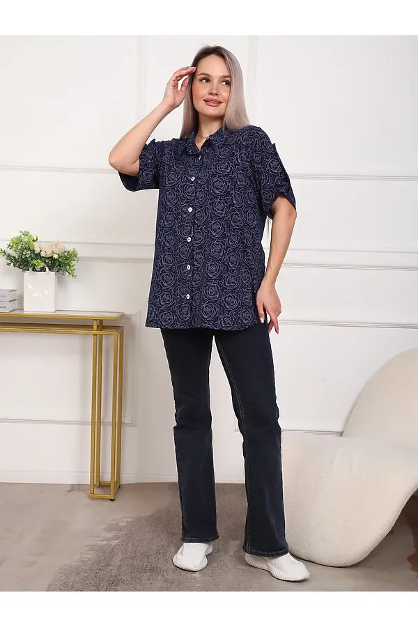 Рубашка 5005 НАТАЛИ, синяя роза - фото 2