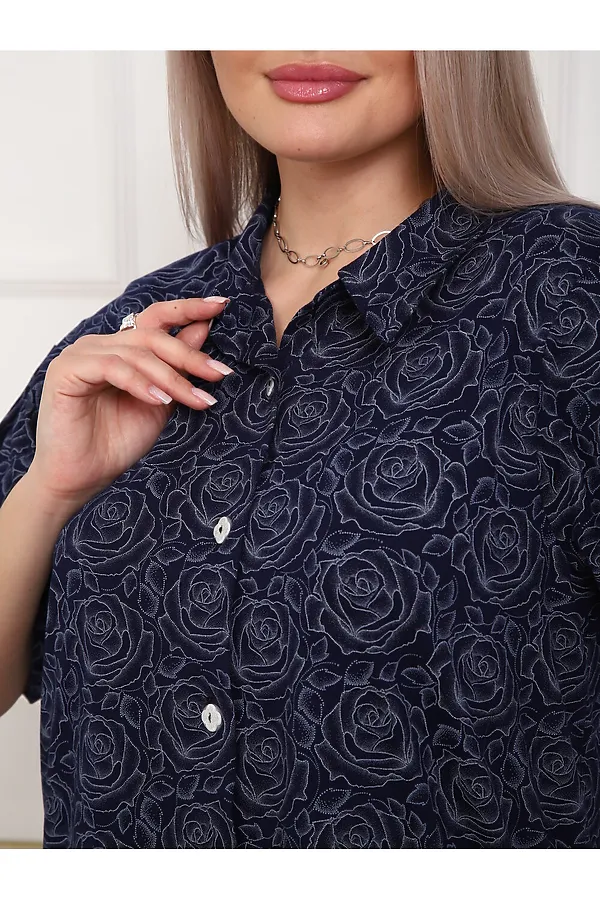 Рубашка 5005 НАТАЛИ, синяя роза - фото 2