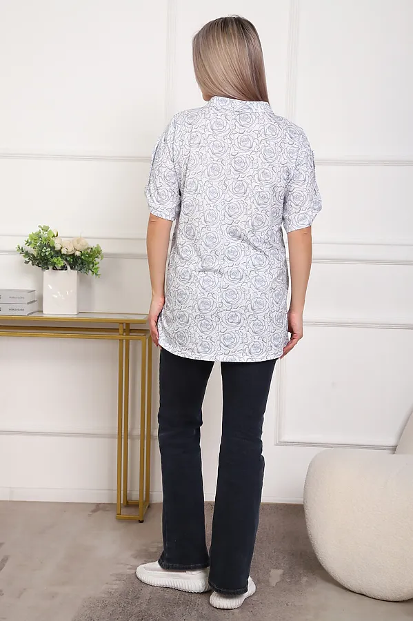 Рубашка 5005 НАТАЛИ, белый+розы - фото 2