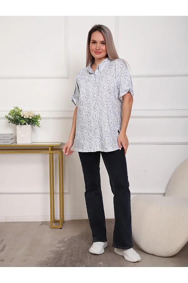 Рубашка 5005 НАТАЛИ, белый+розы - фото 2