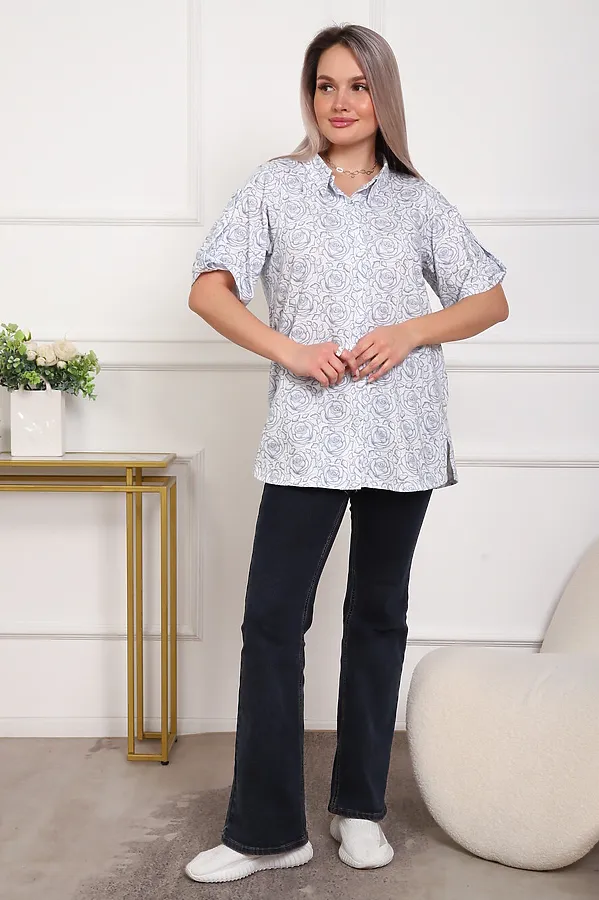 Рубашка 5005 НАТАЛИ, белый+розы - фото 2