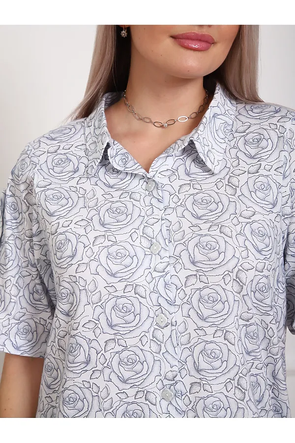 Рубашка 5005 НАТАЛИ, белый+розы - фото 2