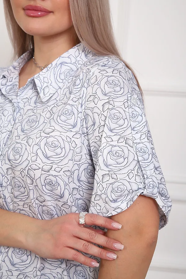 Рубашка 5005 НАТАЛИ, белый+розы - фото 2