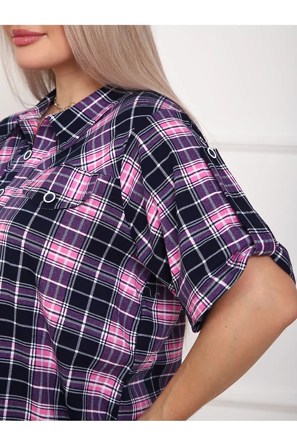 Туника 5004 НАТАЛИ, розовый/клетка - фото 2