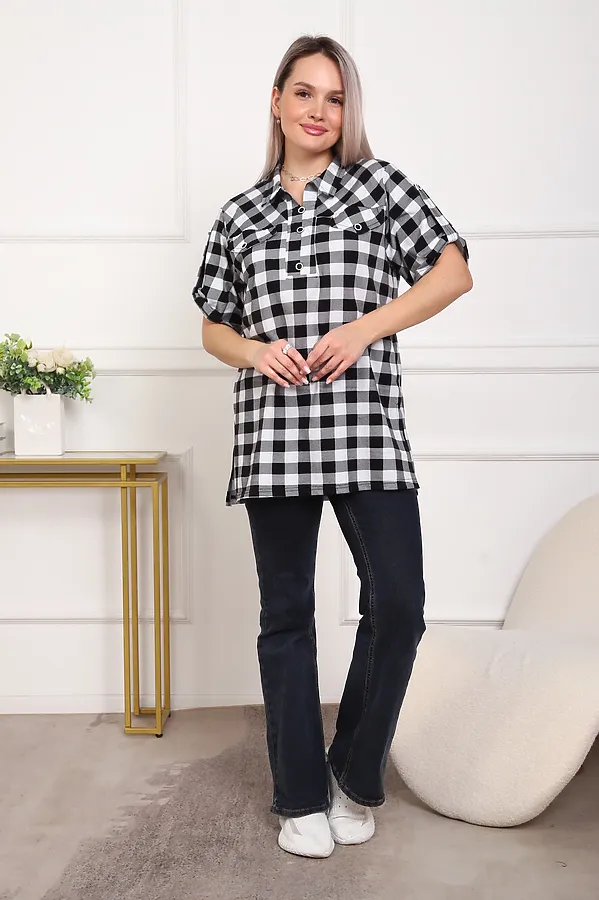 Туника 5004 НАТАЛИ, черный/клетка - фото 2