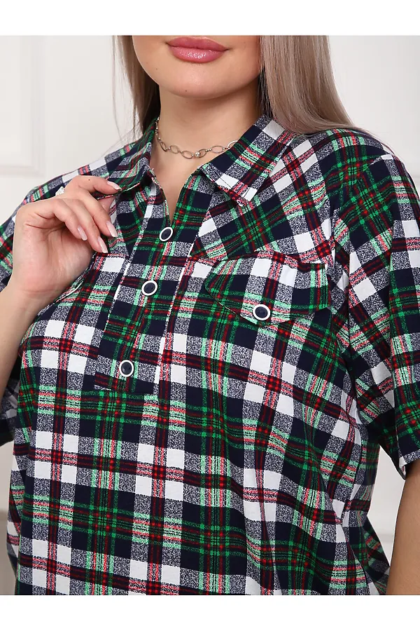 Туника 5004 НАТАЛИ, зеленый/клетка - фото 2